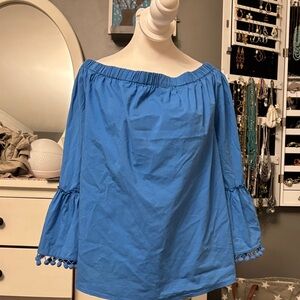 grand & greene Sky Blue Off-the-Shoulder Bell Sleeve Top
